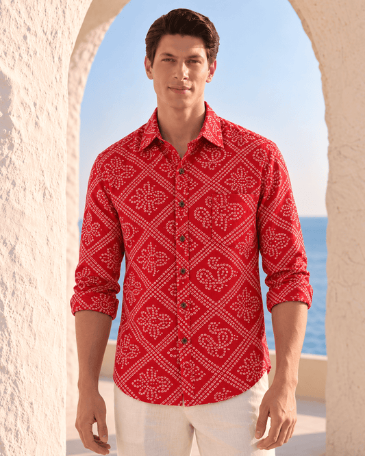 Bandhej Full Sleeves Cotton Roka Shirt For Men As Seen in CANNES FF 26 X ANSHUMAN JHA-Prebook - Dispatch by 17th Sep.-