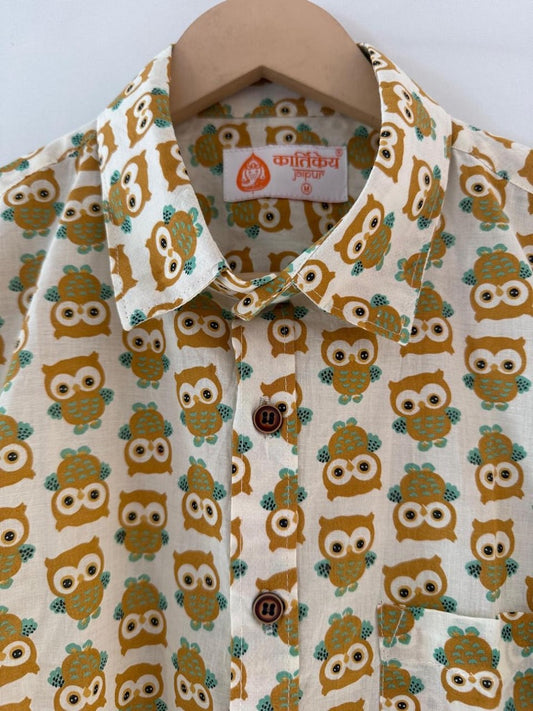 Cute Owl Print Cotton Half Sleeve Shirt for Men