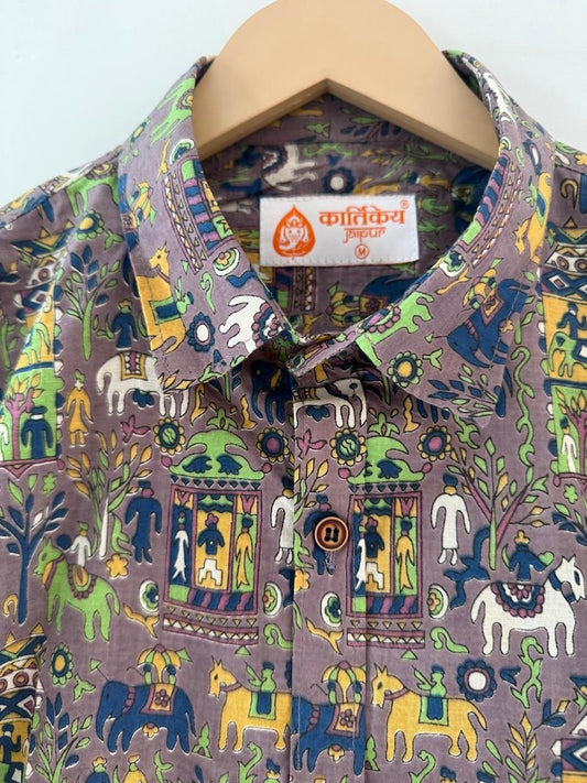 Classic Tribal Print Half Sleeve Cotton Shirt for Men