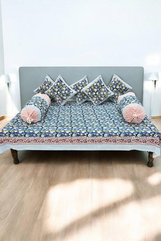 Hand Block Printed Premium Quality Diwan Set ( Set of 8 pcs )