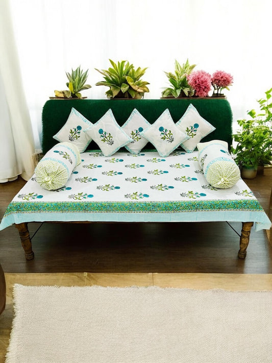 Hand Block Printed Premium Quality Diwan Set ( Set of 8 pcs )