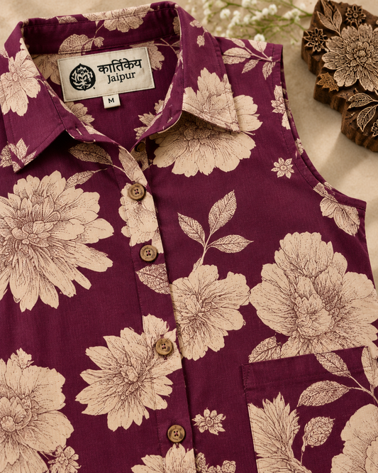 Bold Floral Cotton Long Shirt Dress for Women