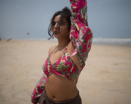 Pink Jungle Women Oversized Shirt with Bralette Combo