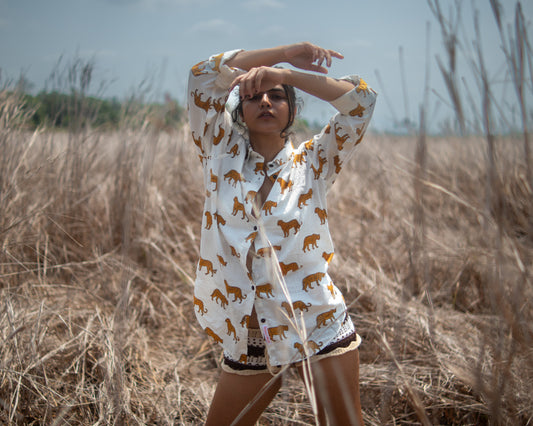 White cheetah Vintage Braletts & Shirt Combo For Women X RHEA