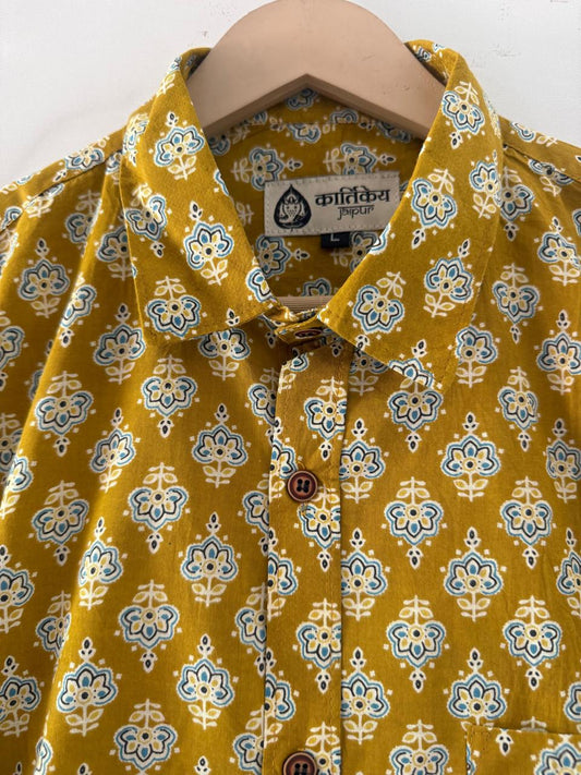 Floral Print Casual Shirt for Men By Kartikeya Jaipur - Mehendi