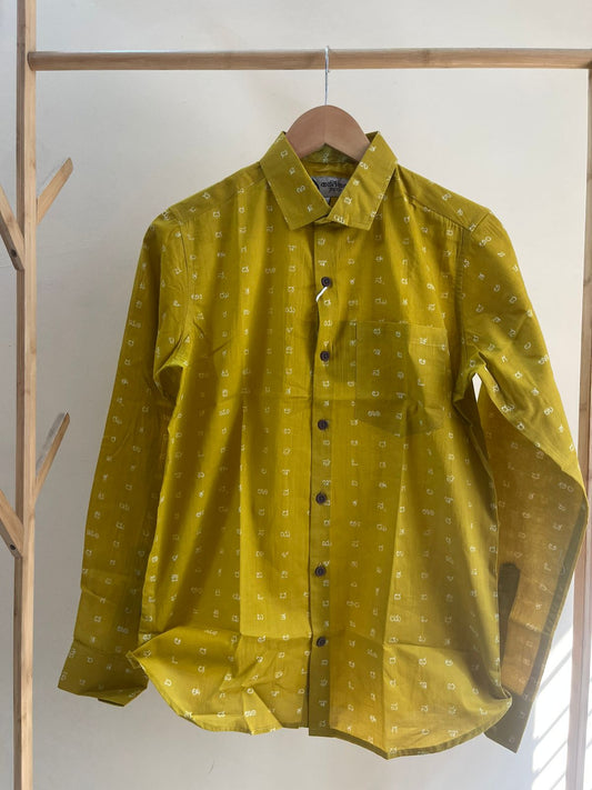 Classic Kannada Alphabets Print Cotton Men's Full Sleeve Shirt