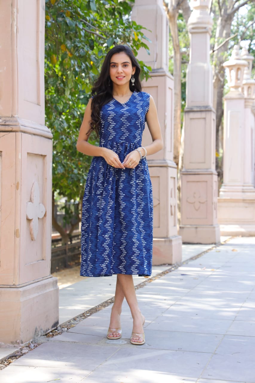 Hand Block Printed Cotton Sleeveless Dress XL Hand Block Printed Cotton Sleeveless Dress XL