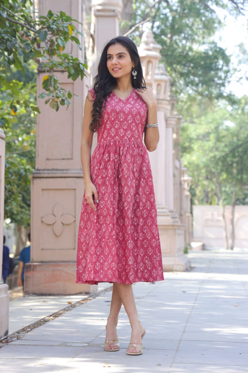 Hand Block Printed Cotton Sleeveless Dress XL Hand Block Printed Cotton Sleeveless Dress XL