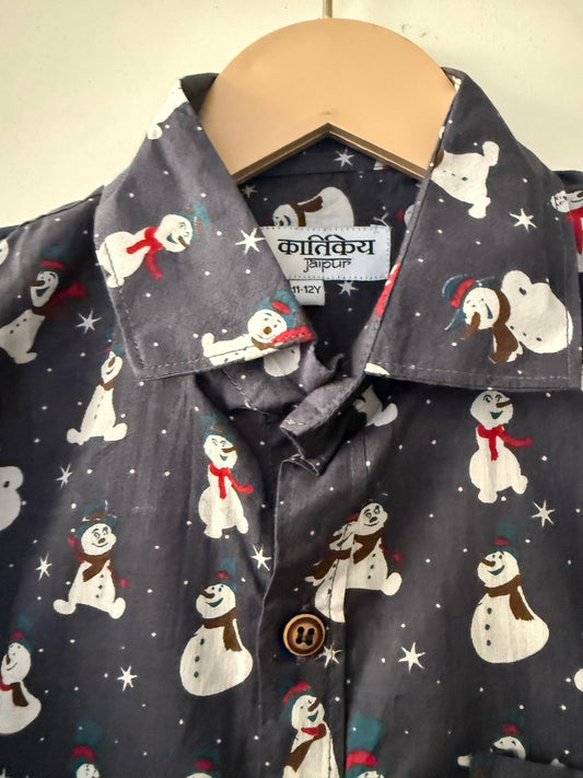 Christmas Print Cotton Classy Shirt For Boys