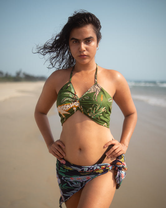 Jungle Print Cotton Padded Lace Bralette