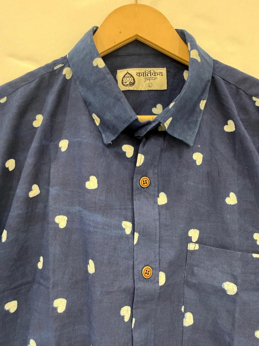 Indigo Classic Handcrafted Half Sleeves Shirt For Men - Organic