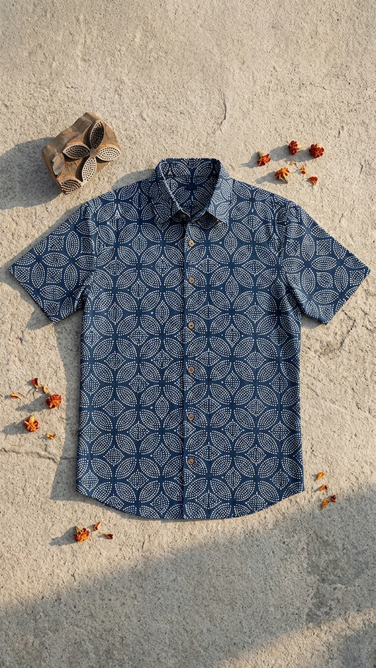 Kartikeya Jaipur Natural Print Indigo Shirt - Limited Edition