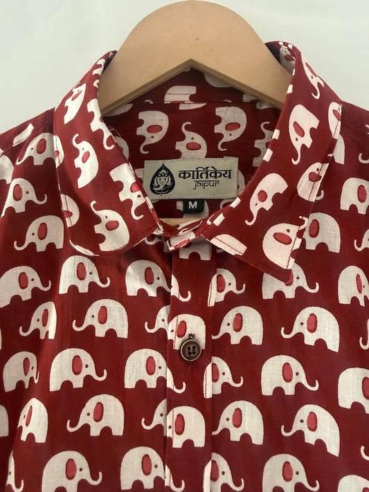 Elephant Print Half Sleeve Cotton Men's Shirt