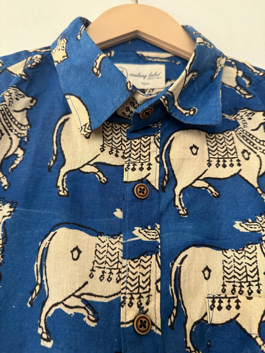 Pichwai Cow Block Print Cotton Shirt By Kartikeya Jaipur