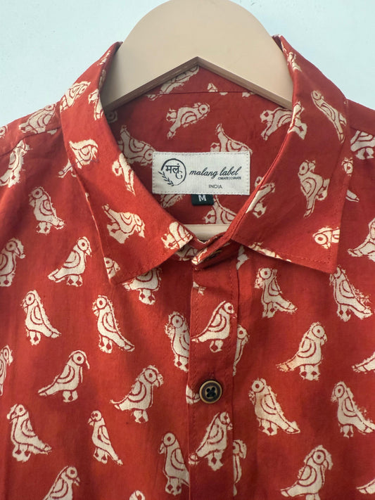 Cute Bird Print Cotton Shirt For Men By Malang Label