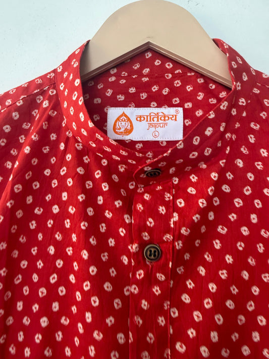 Bandhej Print Half Sleeve Short Kurta for Men - ROKA Ceremony