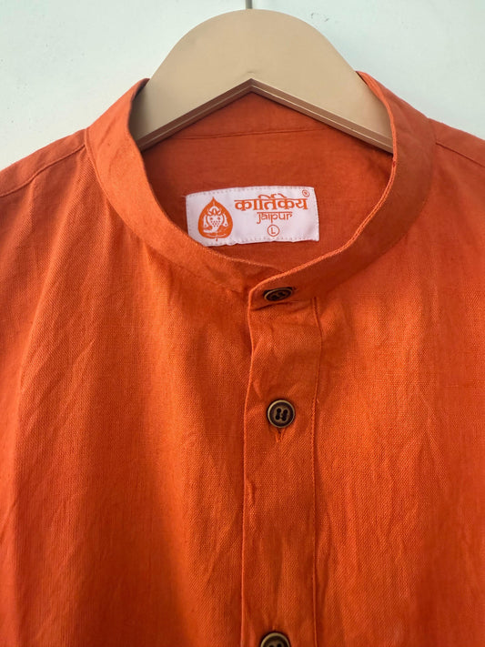 Solid Half Sleeve Cotton Short Kurta for Men