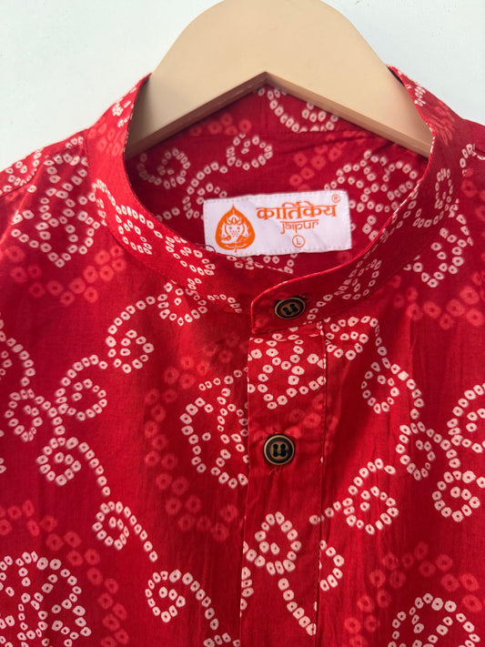 Bandhej Print Half Sleeve Short Kurta for Men - ROKA Ceremony