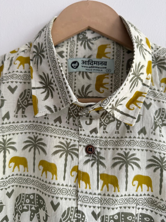 Elephant Print Cotton Shirt for Men - Goa Vibes
