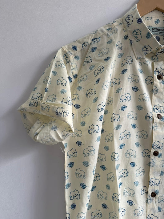 Traditional Blue Elephant Print Shirt Men