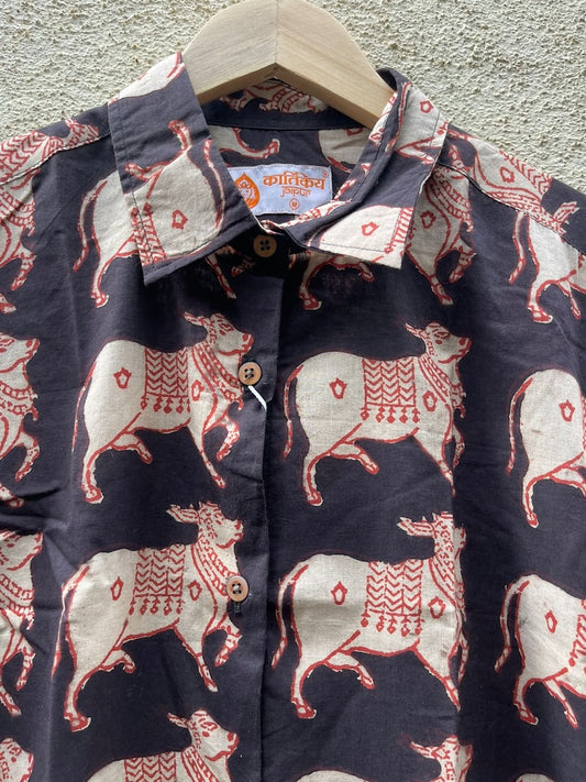 Classic Holy Cow Print Full Sleeve Cotton Shirt for Womens