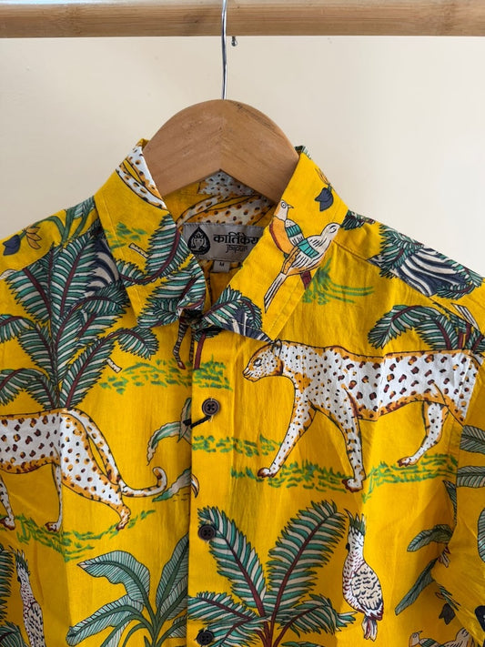 Kartikeya Jaipur Yellow Jungle Print Vintage Shirt