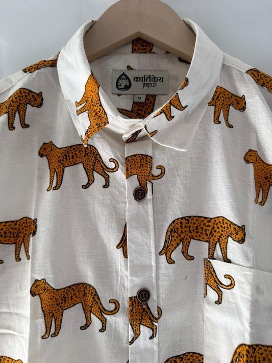White Jungle Print Vintage Cotton Shirt by Kartikeya Jaipur