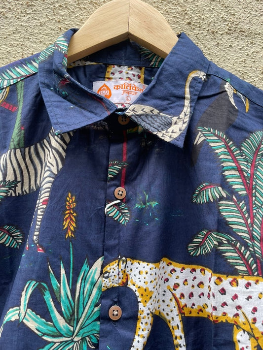 Blue Jungle Print Vintage Full Sleeve Men's Shirt