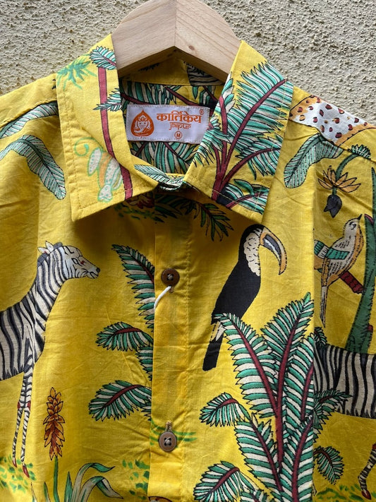 Yellow Jungle Print Vintage Full Sleeve Men's Shirt