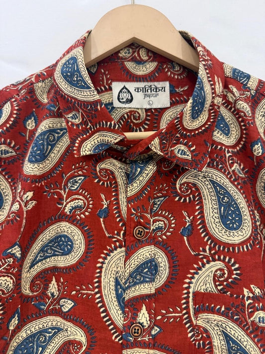 Short Sleeve Kalamkari Print Cotton Shirt For Men