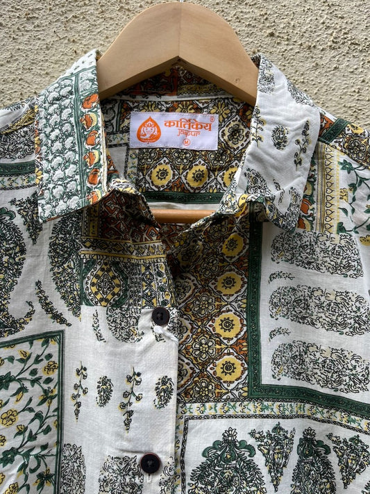 Kalamkari Print Full Sleeve Cotton Shirt for Womens - Brown