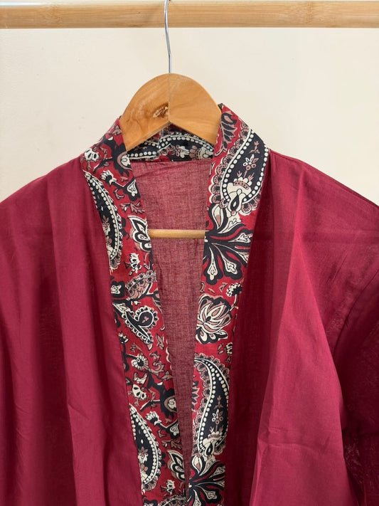 Handcrafted Vintage Cotton Kimono With Solid Sleeves