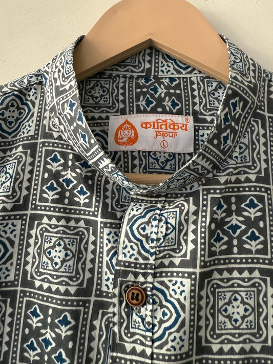 Indigo Print Cotton Classic Shirt for Men