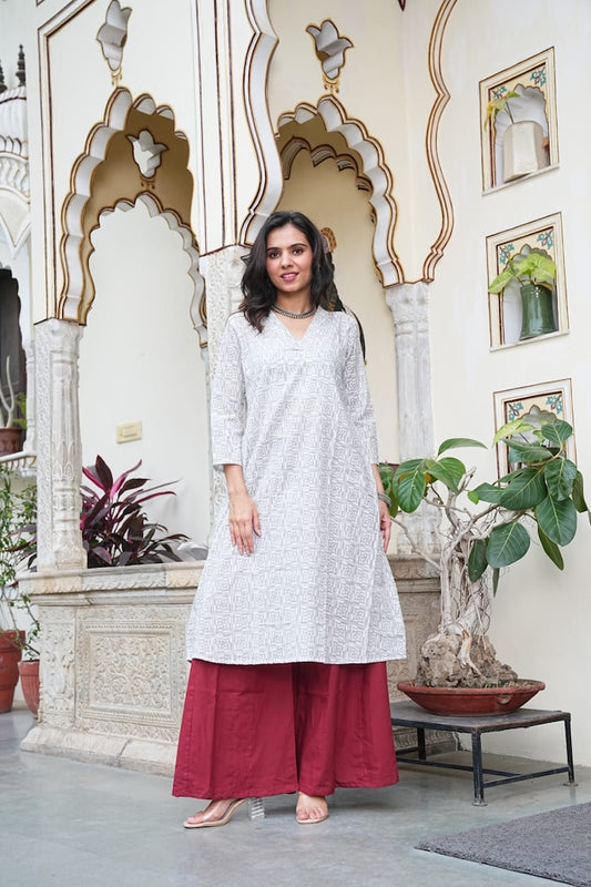 Bagru Handblock Printed Kurti Plazo