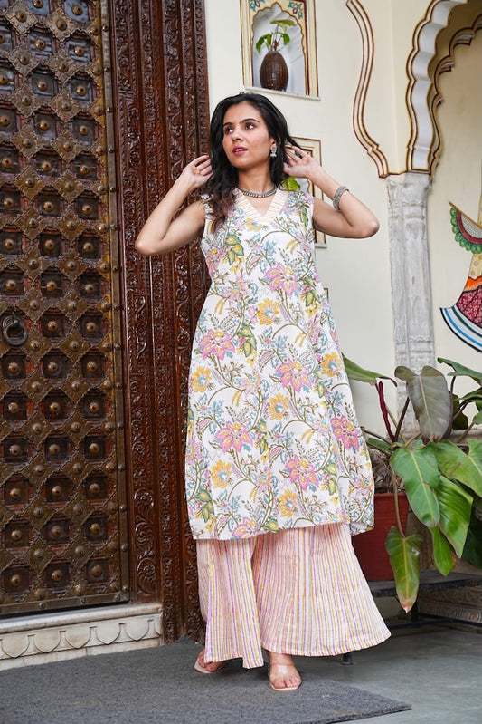 Bagru Handblock Printed Kurti Plazo