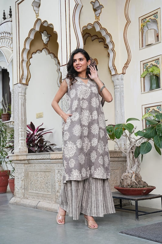 Bagru Handblock Printed Kurti Plazo