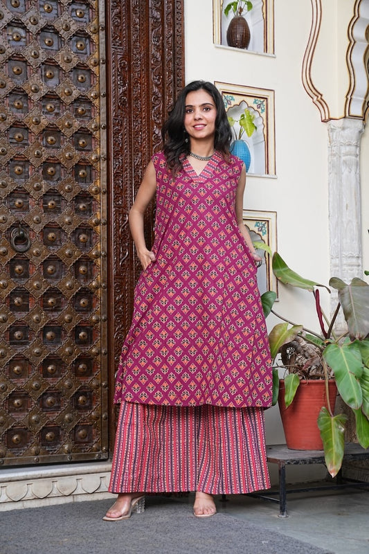 Bagru Handblock Printed Kurti Plazo