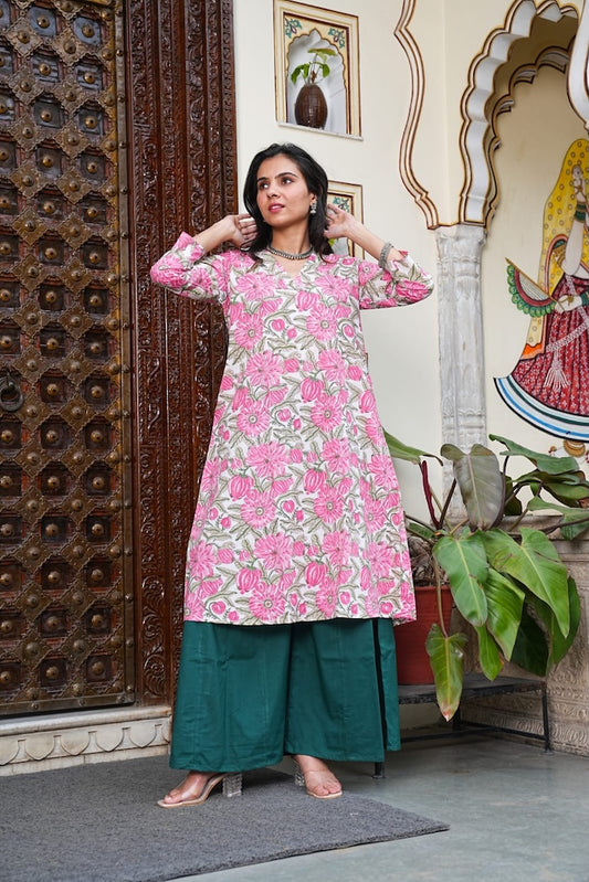 Bagru Handblock Printed Kurti Plazo