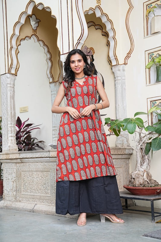 Bagru Handblock Printed Kurti Plazo