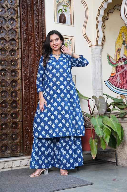 Bagru Handblock Printed Kurti Plazo