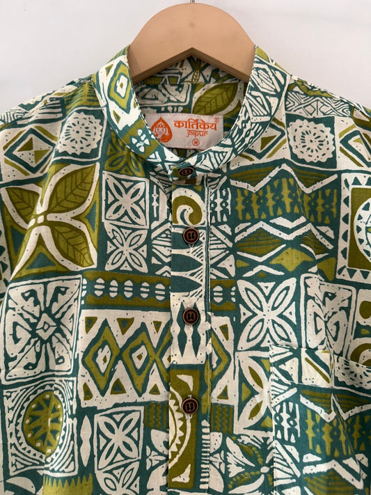 Sanganeri Print Half Sleeve Cotton Short Kurta for Men