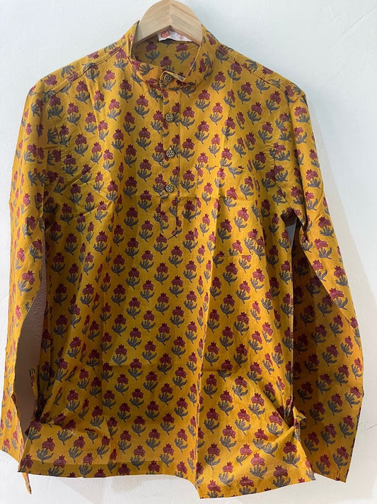 Haldi Ceremony Sanganeri Print Cotton Short Kurta