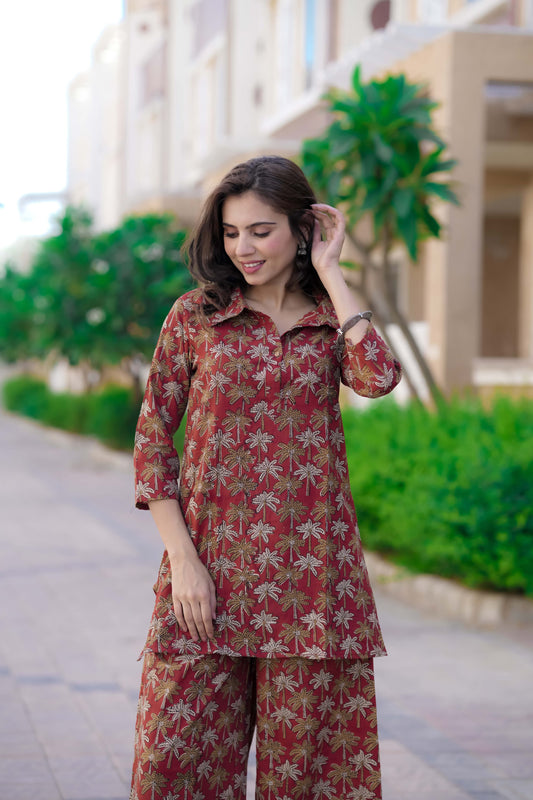 Bagru Handblock Printed Kurti Plazo