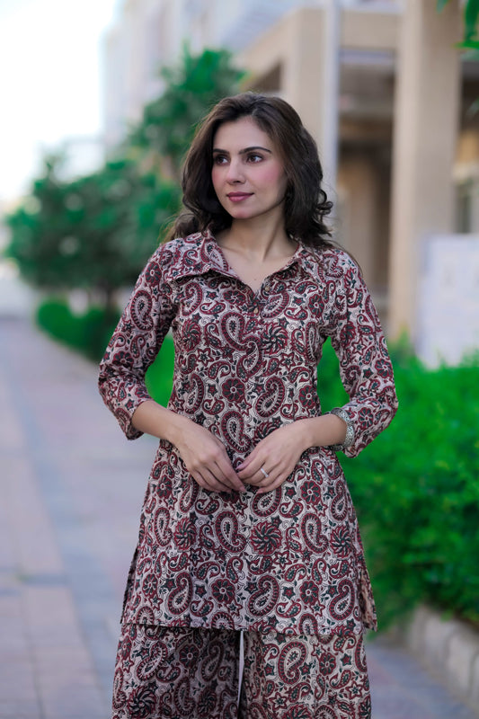 Bagru Handblock Printed Kurti Plazo