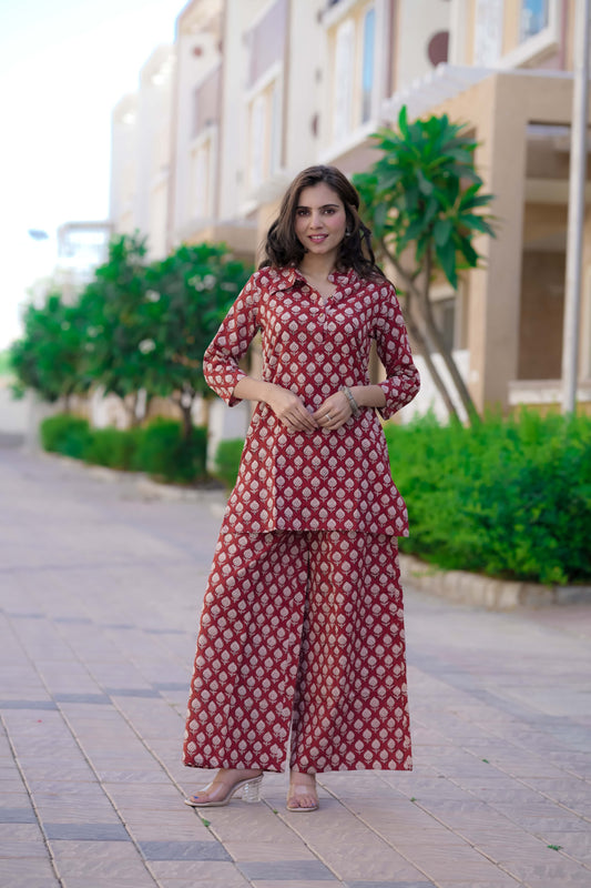 Bagru Handblock Printed Kurti Plazo