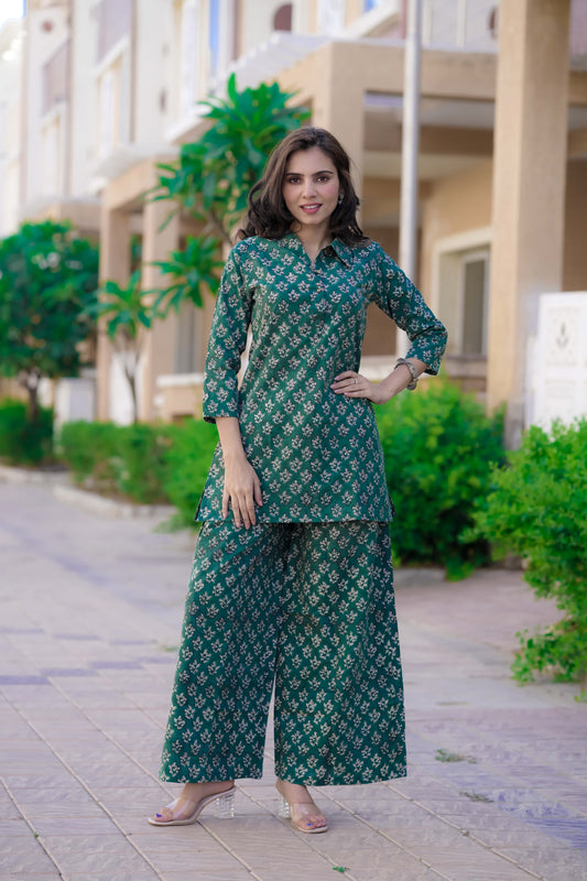 Bagru Handblock Printed Kurti Plazo