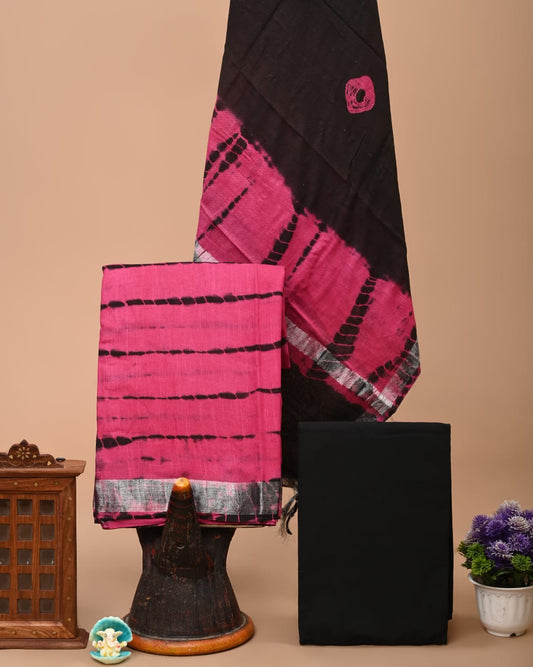 Bagru Handblock linen suit set with Zari border