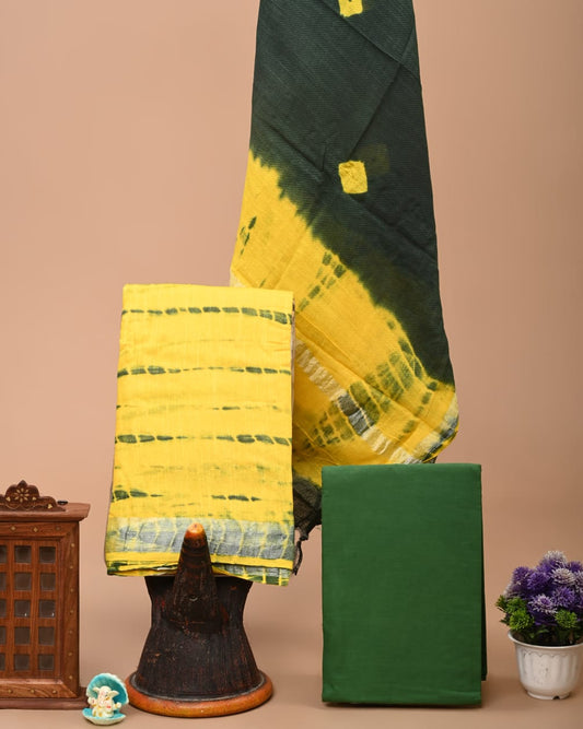 Bagru Handblock linen suit set with Zari border