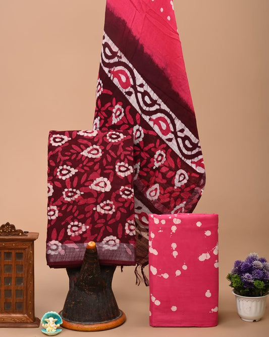Bagru Handblock linen suit set with Zari border