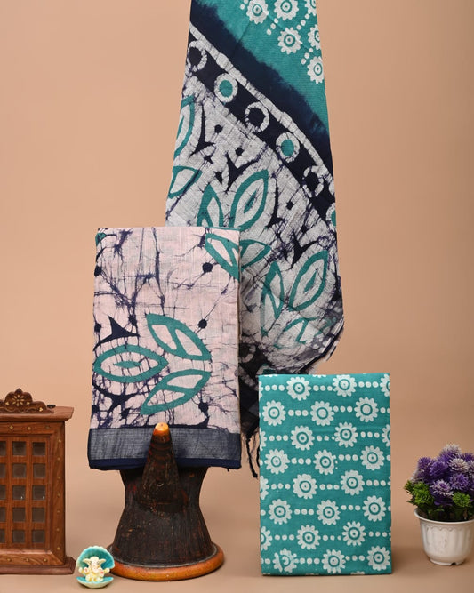 Bagru Handblock linen suit set with Zari border